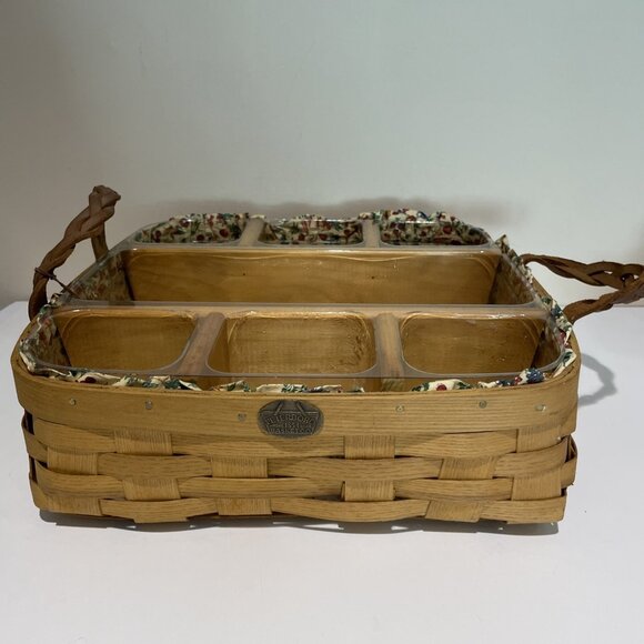 Peterboro Basket Co Divided Caddy Buffet Server Fabric Plastic Liners Farmhouse - Picture 4 of 14
